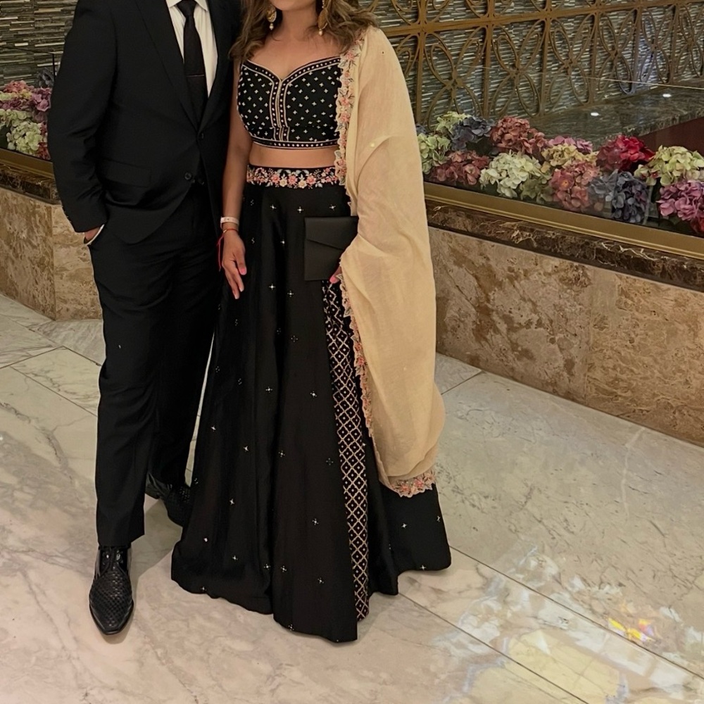 Black Embellished Lehenga with Beige Dupatta